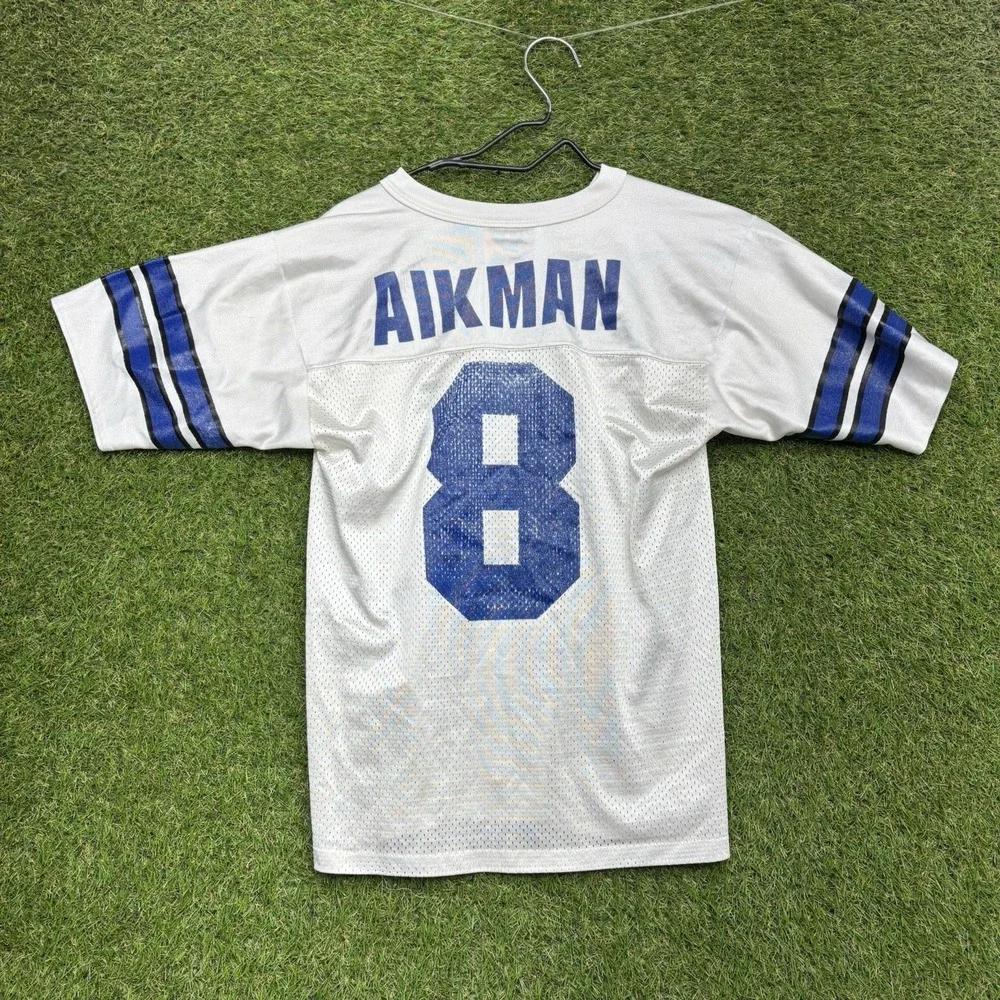 Vintage Troy Aikman #8 Cowboys Jersey Youth Medium 10–12 Logo Athletic NFL White